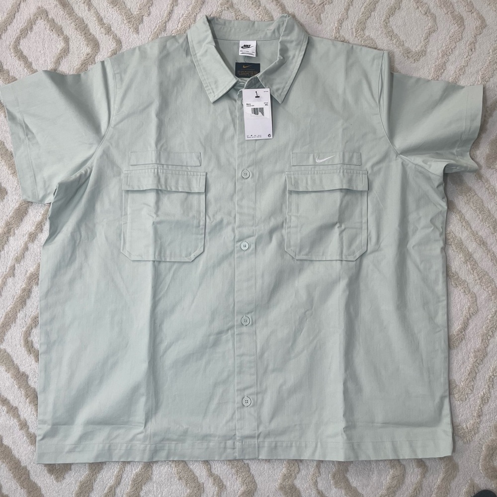 Nike Woven Military Safari Short Sleeve Button Down Shirt Mint Green Men’s 2XL